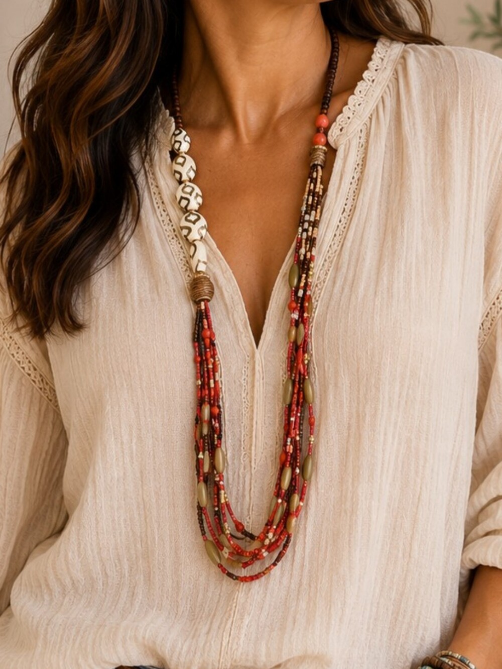 Chico's Boho Multi-Strand Beaded Statement Necklace